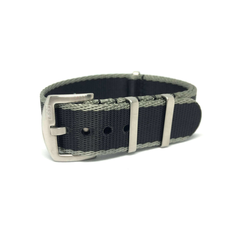 Premium Thick Woven Military Style Watch Strap - Black & Grey