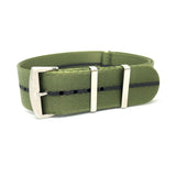 Premium Woven Seatbelt Military Style Watch Strap - Military Green Black Pin Stripe