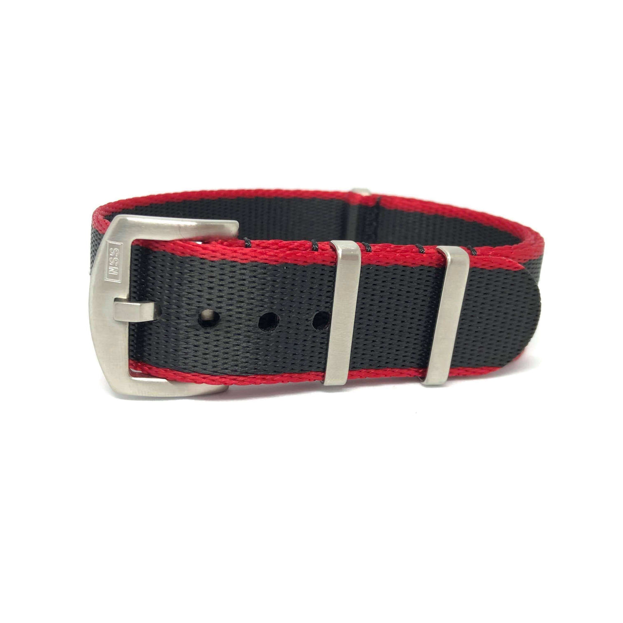 Premium Thick Woven Military Style Watch Strap - Black & Red