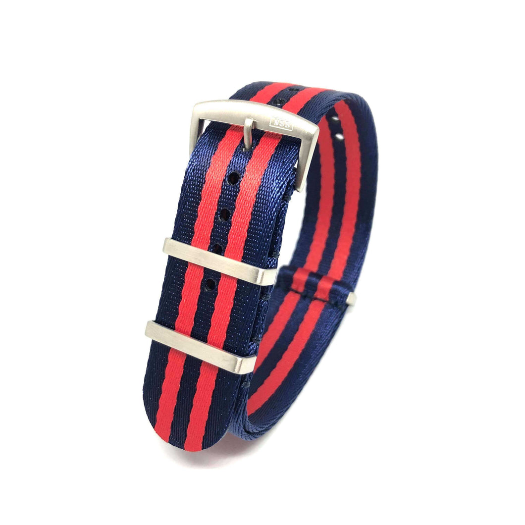 Premium Woven Military Style Watch Strap - Blue Navy & Red Stripes