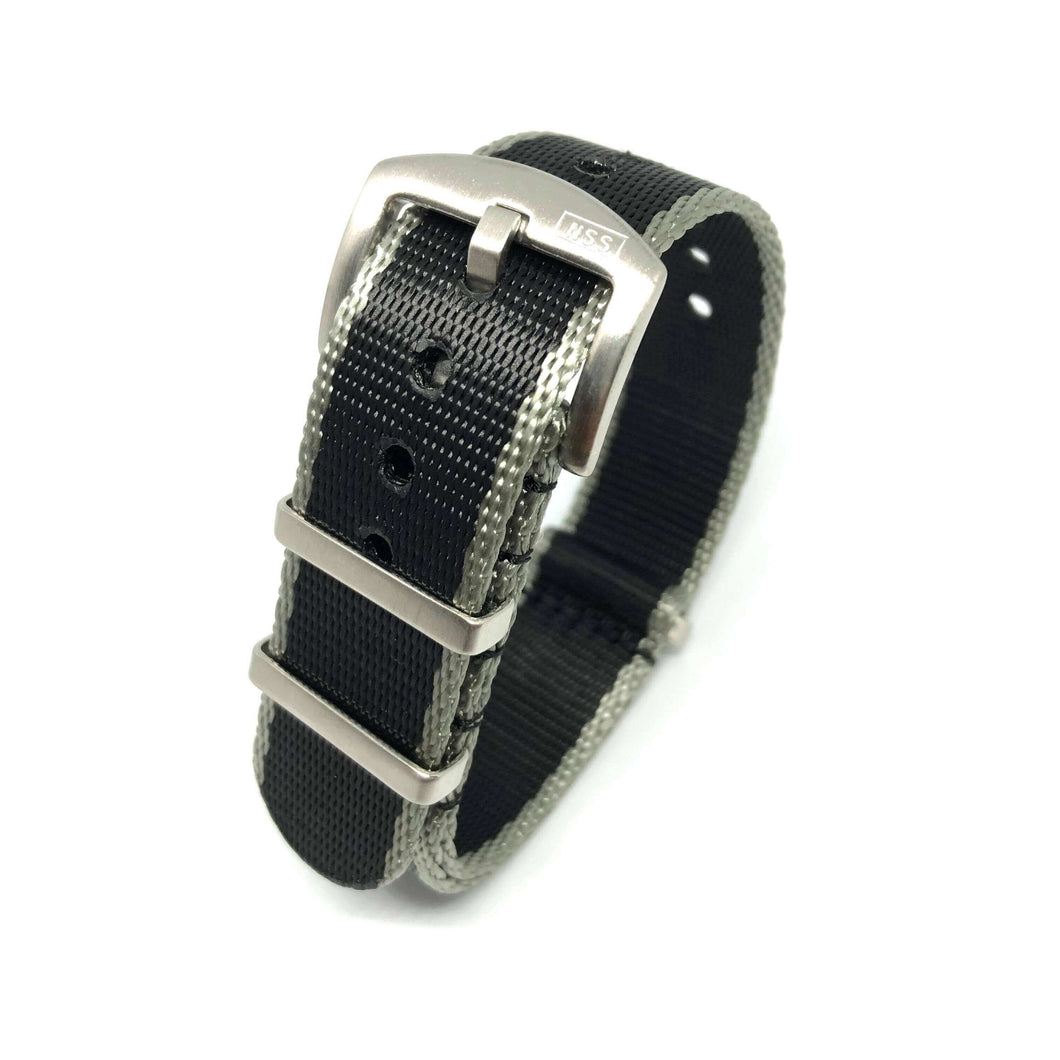 Premium Thick Woven Military Style Watch Strap - Black & Grey