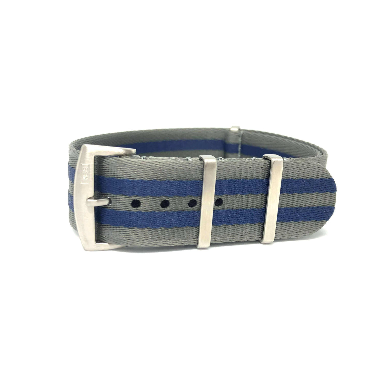 Premium Woven Military Style Watch Strap - Grey & Blue Stripes