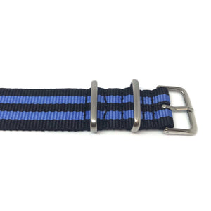 Classic Military Style Strap - Black & Blue Stripes