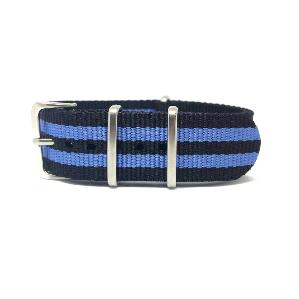 Classic Military Style Strap - Black & Blue Stripes