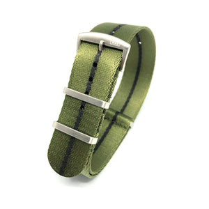 Premium Woven Seatbelt Military Style Watch Strap - Military Green Black Pin Stripe