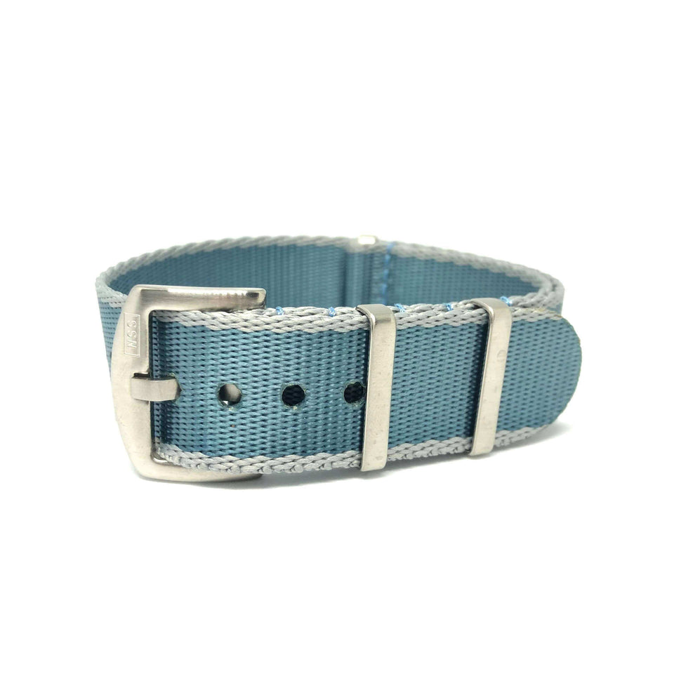 Premium Thick Woven Military Style Watch Strap - Sky Blue & Grey