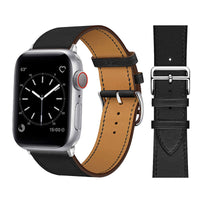 Thumbnail for Genuine Leather Apple Watch Strap In Carbon Black Colour With Polished Stainless Steel Vintage Style Buckle