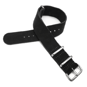 Suede Leather Military Style Strap - Black