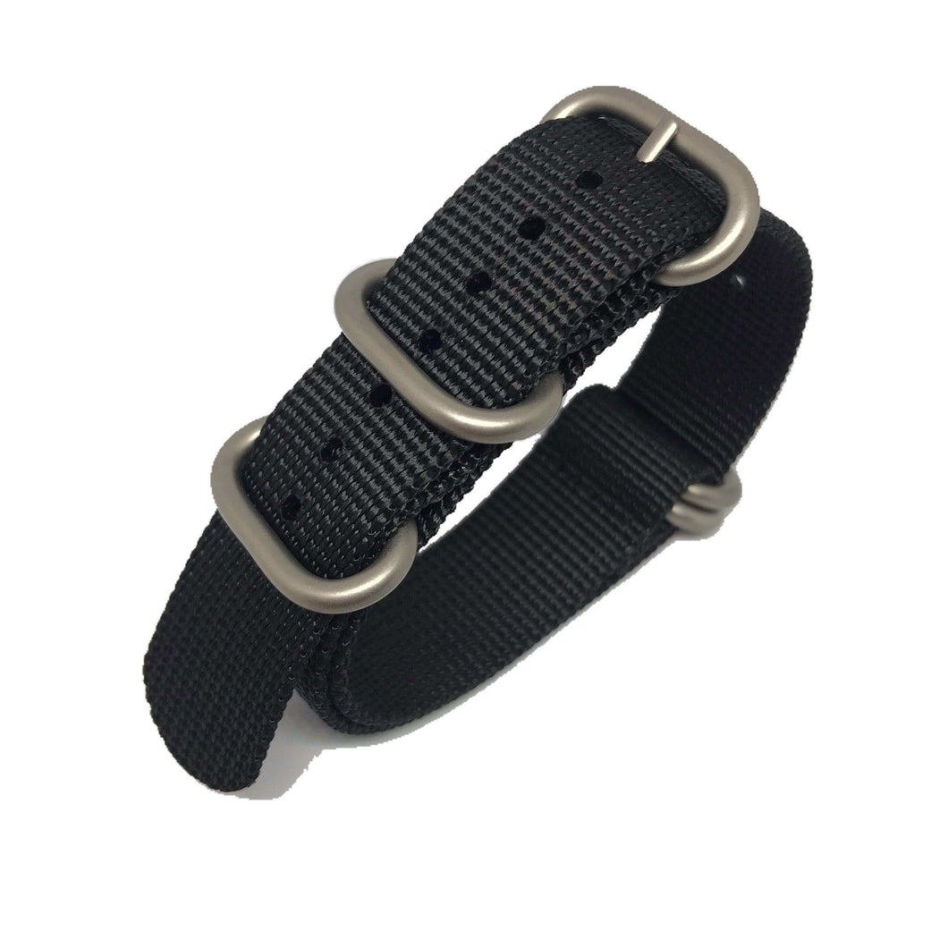 Zulu Military Style Strap - Black - Silver Buckle