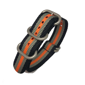 Zulu Military Style Strap - Black, Grey & Orange - Silver Buckle