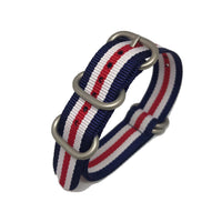Thumbnail for Zulu Military Style Strap - Navy, White & Red - Silver Buckle