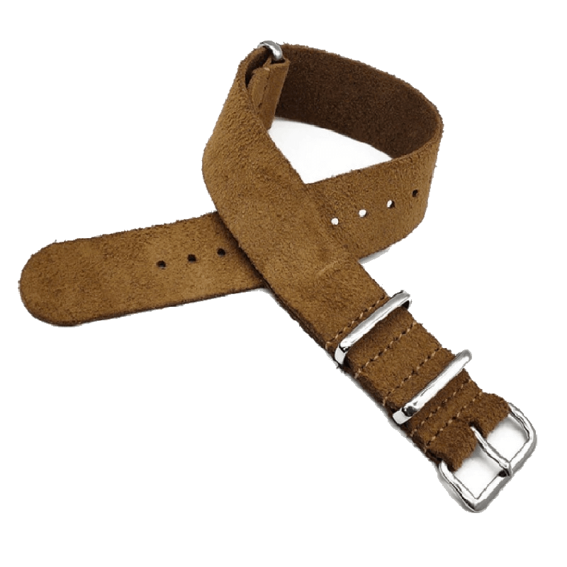 Suede Leather Military Style Strap - Brown