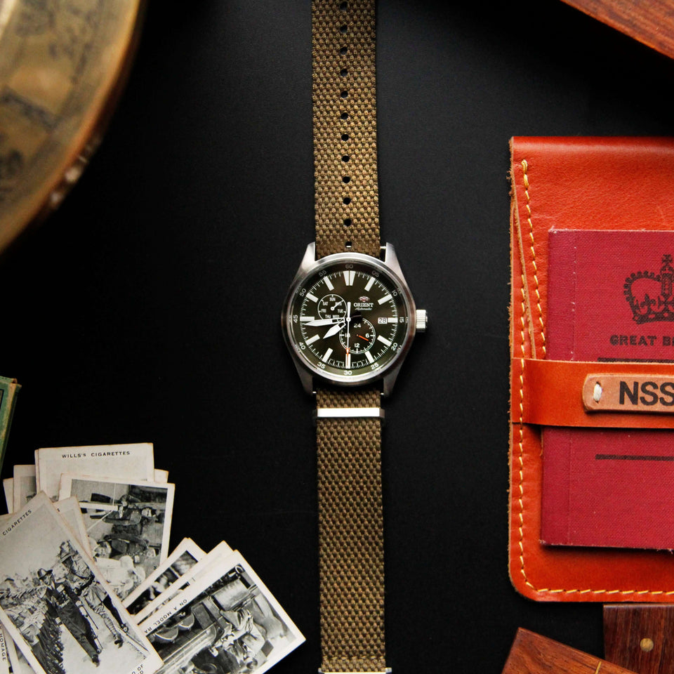 Vintage Style Woven Fabric Military Watch Strap