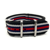 Thumbnail for Classic Military Style Strap - Black, White, Blue & Red Stripes