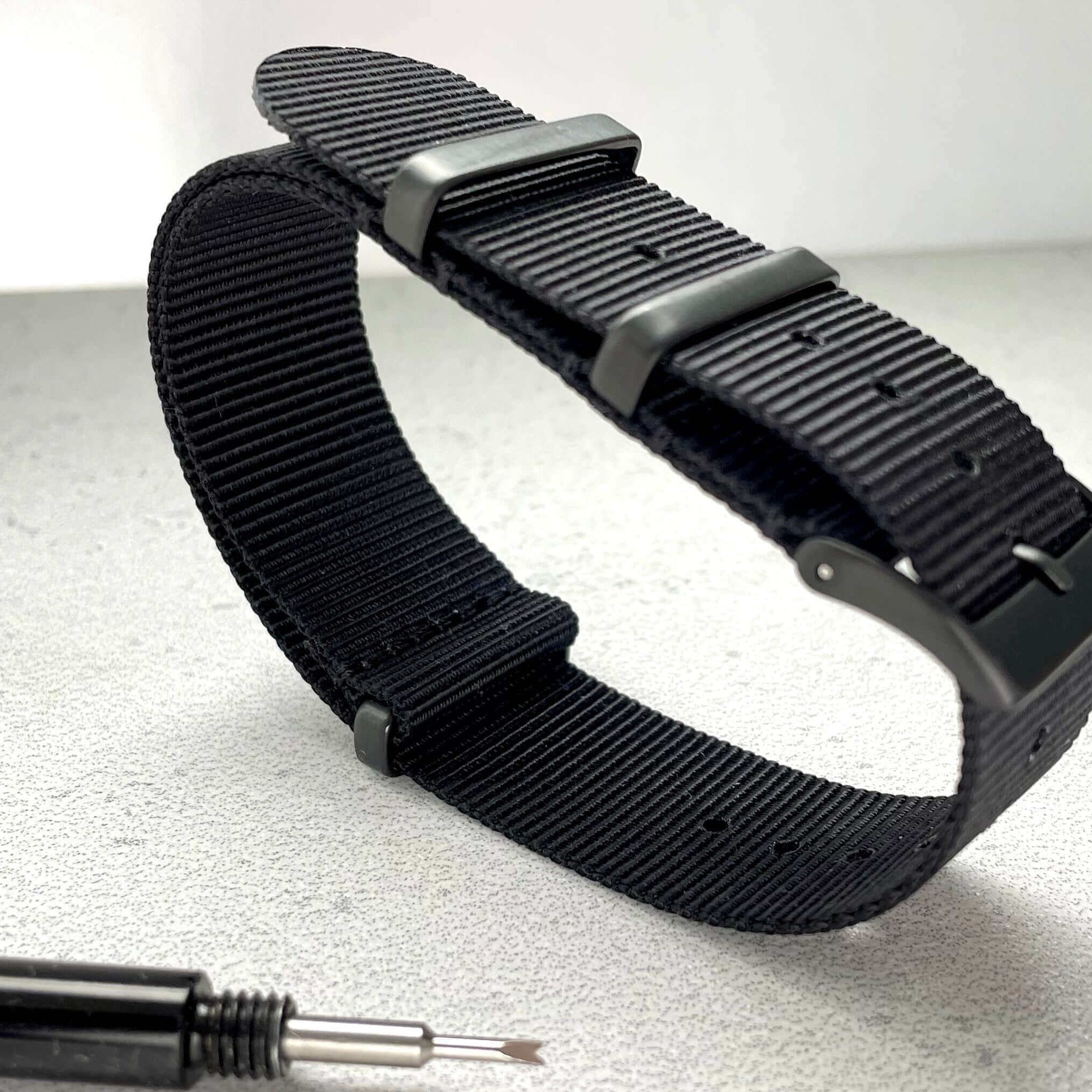 Classic Military Style Strap - Black With Black Buckle PVD