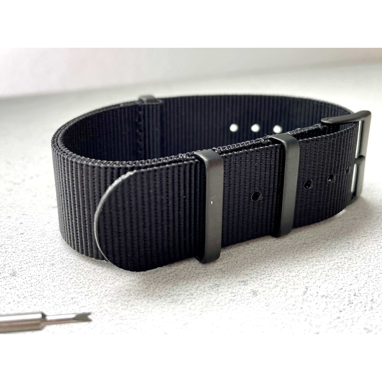 Classic Military Style Strap - Black With Black Buckle PVD