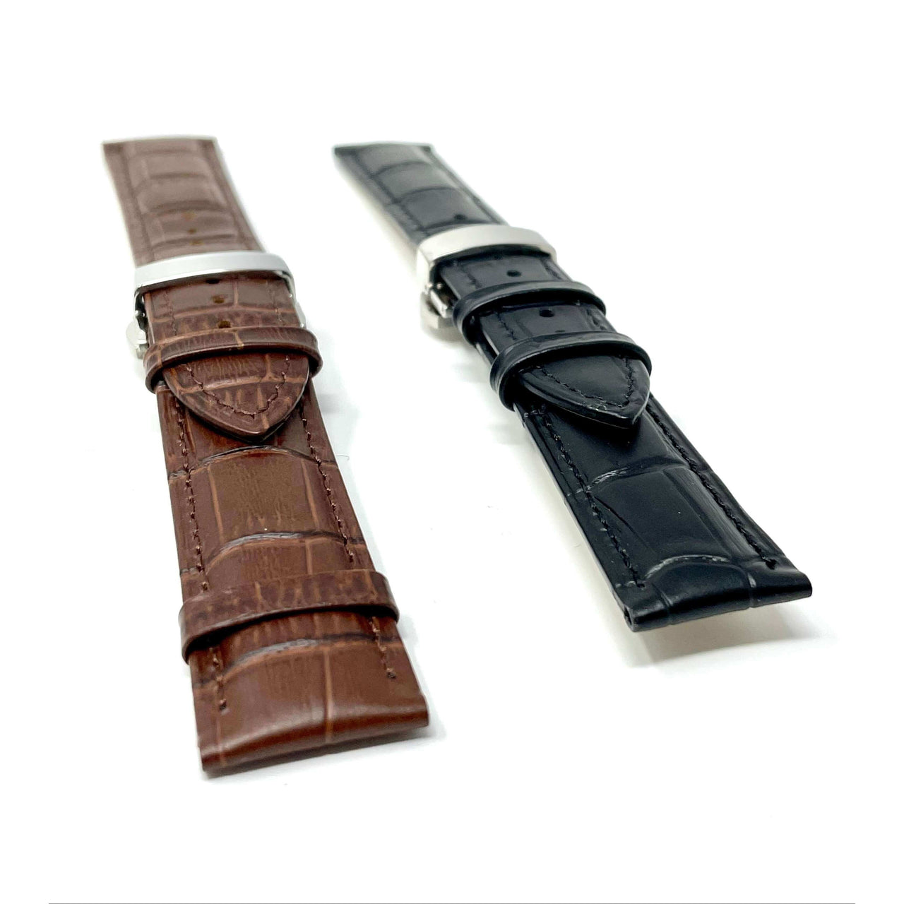 Genuine Leather Calfskin Premium Watch Strap with Stainless Steel Deployant Butterfly Clasp