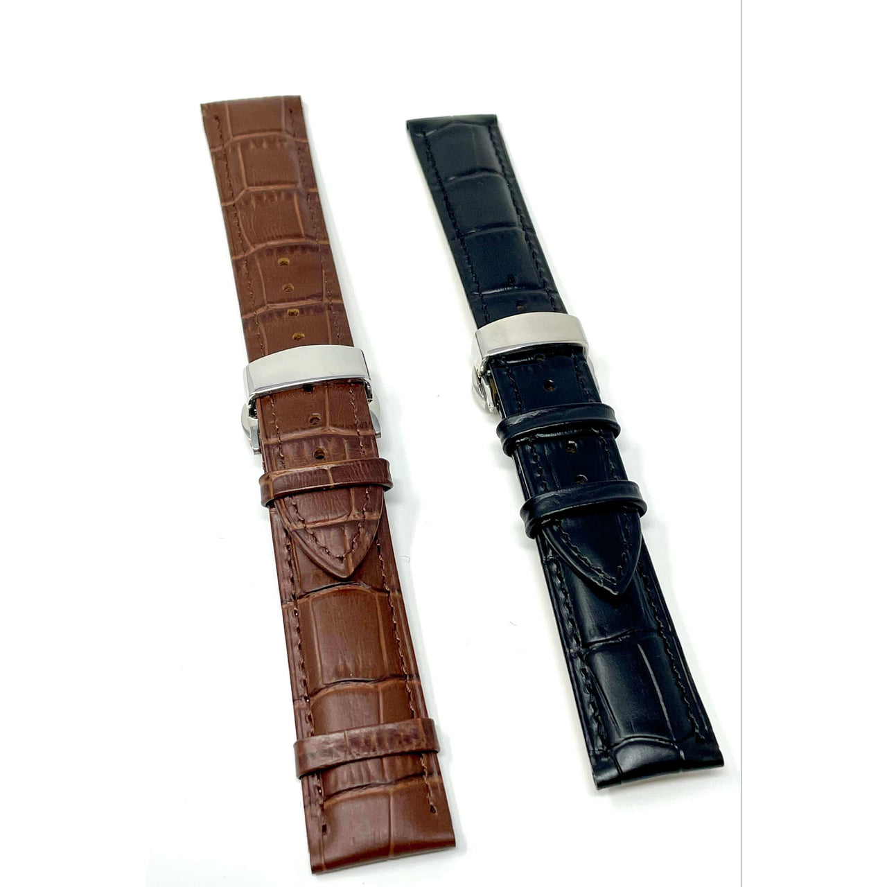 Genuine Leather Calfskin Premium Watch Strap with Stainless Steel Deployant Butterfly Clasp