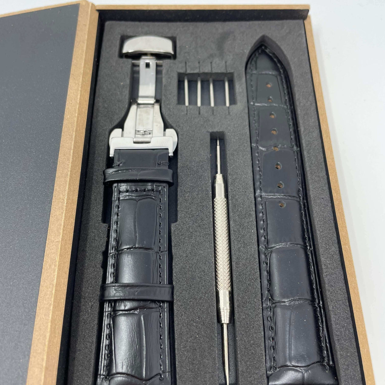 Genuine Leather Calfskin Premium Watch Strap with Stainless Steel Deployant Butterfly Clasp