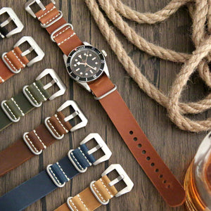 Italian Crazy Horse Leather Military Style Watch Straps