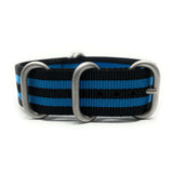 Zulu Military Style Strap - Black Electric Blue - Silver Buckle