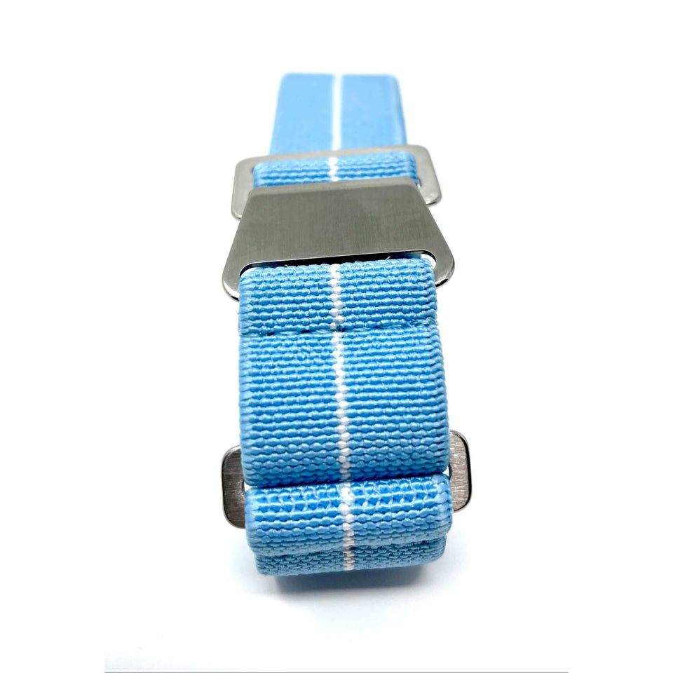 Marine Nationale Military Style Elastic Strap - Sky Blue & White