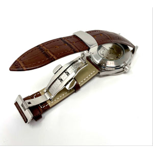 Genuine Leather Calfskin Premium Watch Strap with Stainless Steel Deployant Butterfly Clasp