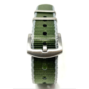 Premium Thick Woven Military Style Watch Strap - Military Green & Titanium Grey