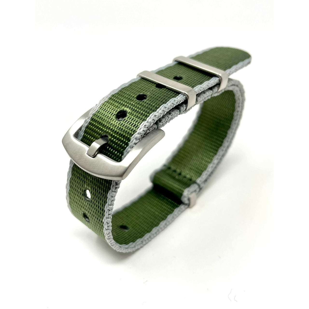 Premium Thick Woven Military Style Watch Strap - Military Green & Titanium Grey