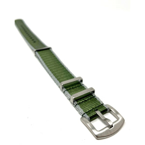 Premium Thick Woven Military Style Watch Strap - Military Green & Titanium Grey