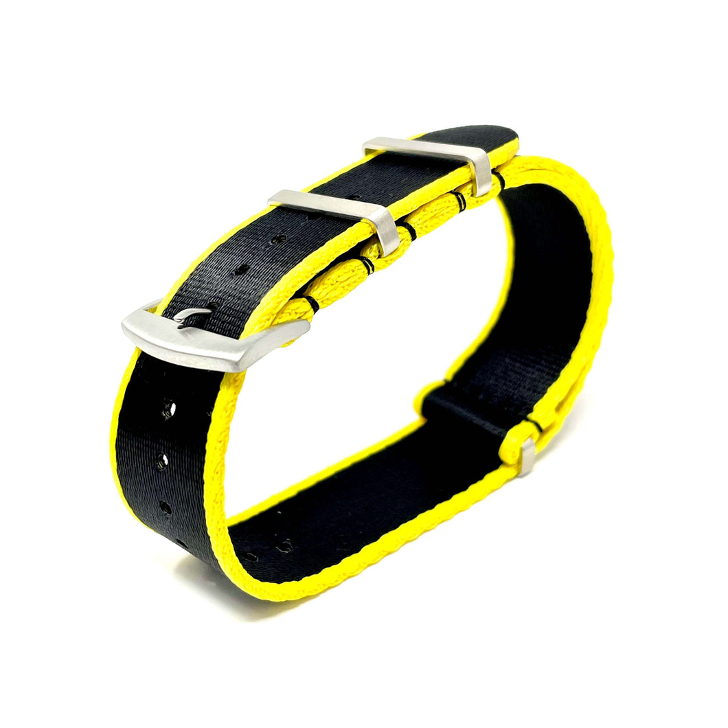 Premium Thick Woven Military Style Watch Strap - Black & Yellow