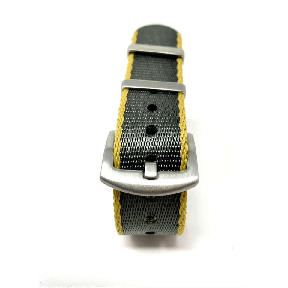 Premium Thick Woven Military Style Watch Strap - Grey & Gold