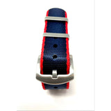Premium Thick Woven Military Style Watch Strap - Midnight Blue & Red Trim