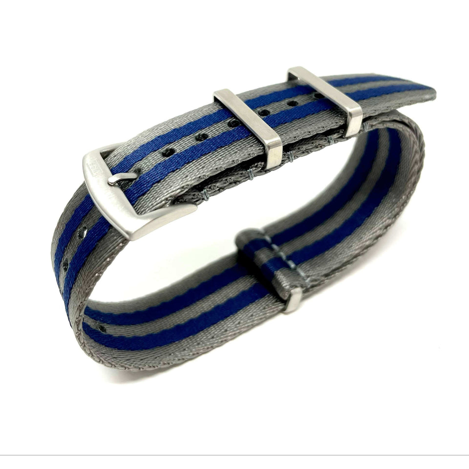 Seatbelt Military Style Strap - Grey Blue Stripe