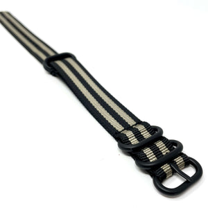 Zulu Military Style Strap - Black and Beige Bond - Black Buckle