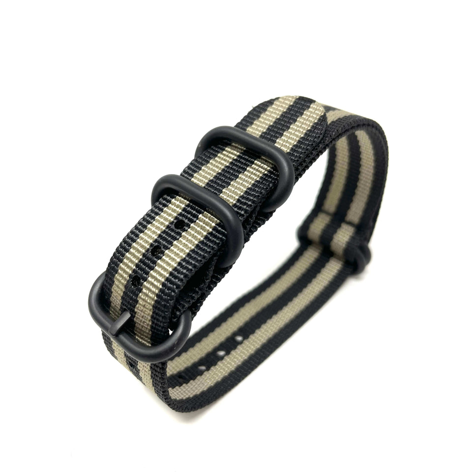 Zulu Military Style Strap - Black and Beige Bond - Black Buckle