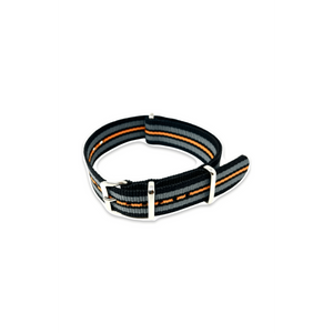 Classic Military Style Strap - Black, Grey & Orange, Grey Black Stripes