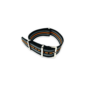 Classic Military Style Strap - Black, Grey & Orange, Grey Black Stripes