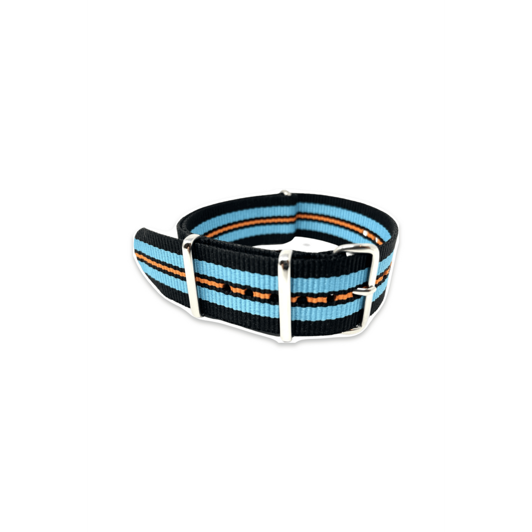 Classic Military Style Strap - Black Blue Orange Stripe