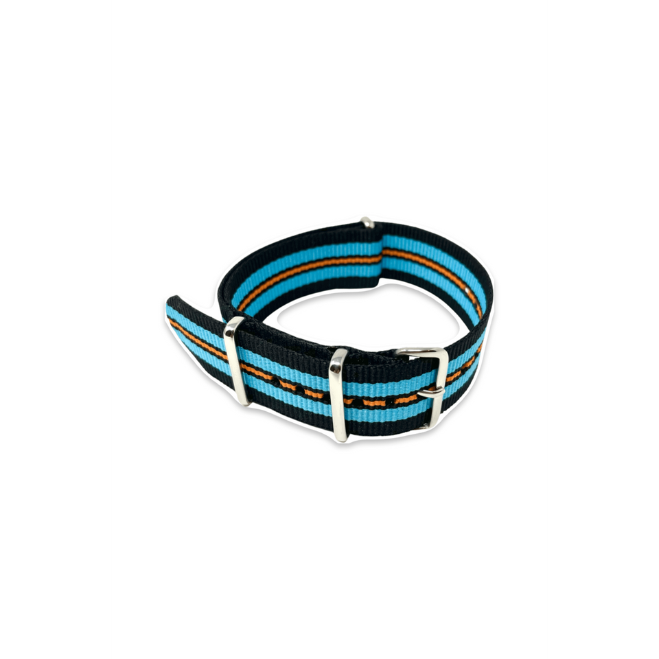 Classic Military Style Strap - Black Blue Orange Stripe