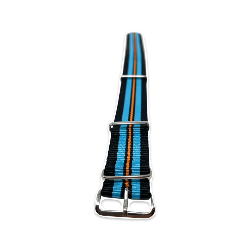 Classic Military Style Strap - Black Blue Orange Stripe