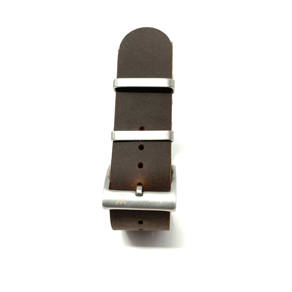 Genuine Leather Military Style Strap - Oiled Vintage Brown