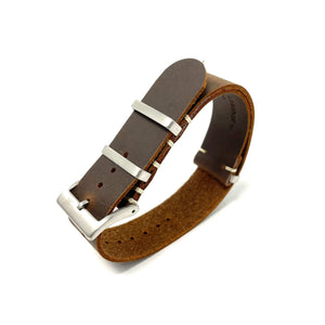 Genuine Leather Military Style Strap - Oiled Vintage Brown