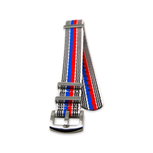 Premium Thick Woven Military Style Watch Strap - White Red Blue Stripe