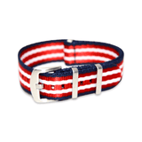 Premium Thick Woven Military Style Watch Strap - Blue Red White Stripe