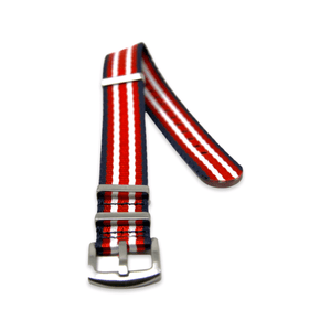 Premium Thick Woven Military Style Watch Strap - Blue Red White Stripe