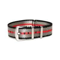 Thumbnail for Premium Thick Woven Military Style Watch Strap - Black Grey Red Stripes