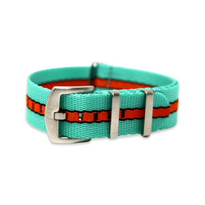 Premium Thick Woven Military Style Watch Strap - Turquoise Green & Orange