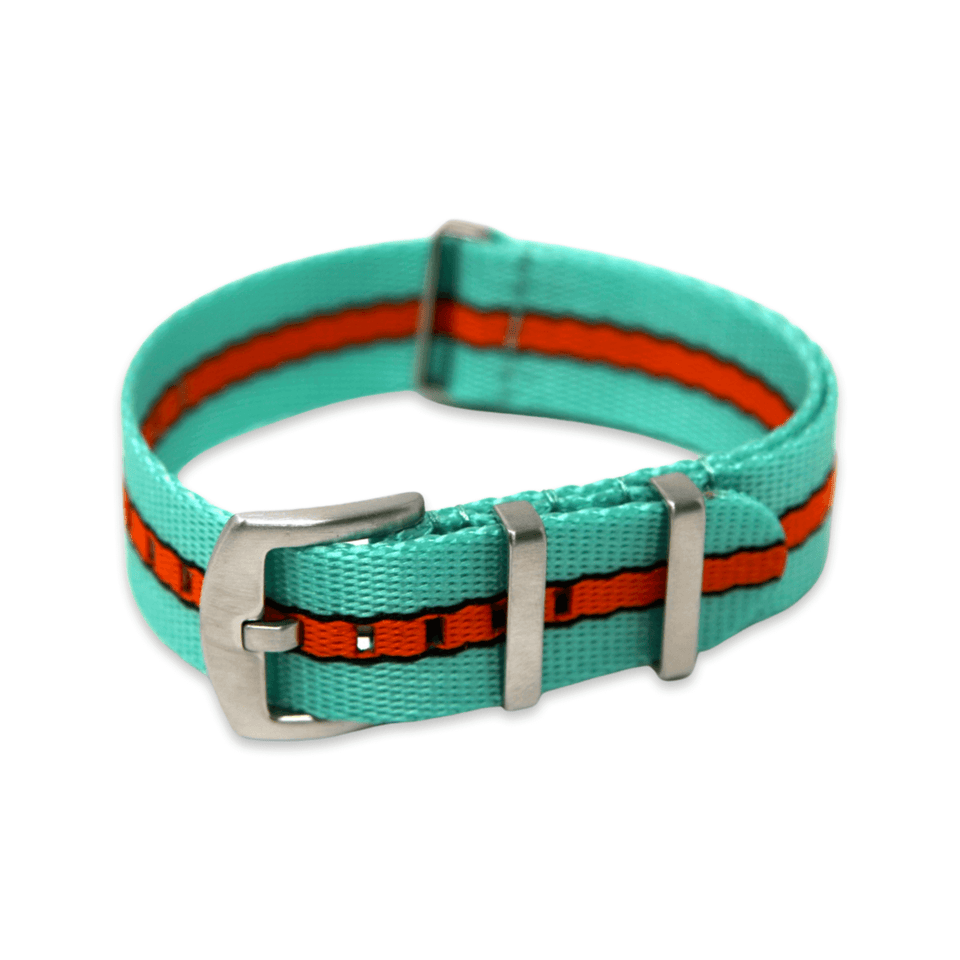 Premium Thick Woven Military Style Watch Strap - Turquoise Green & Orange