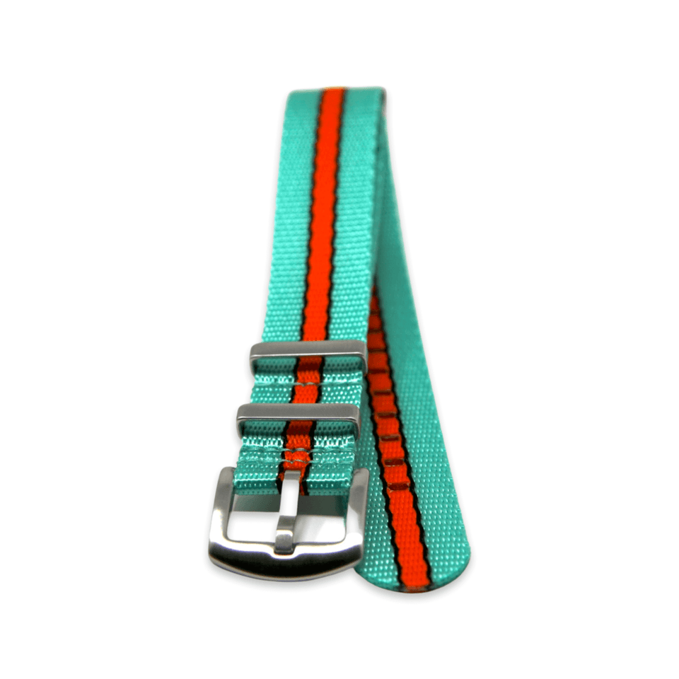 Premium Thick Woven Military Style Watch Strap - Turquoise Green & Orange